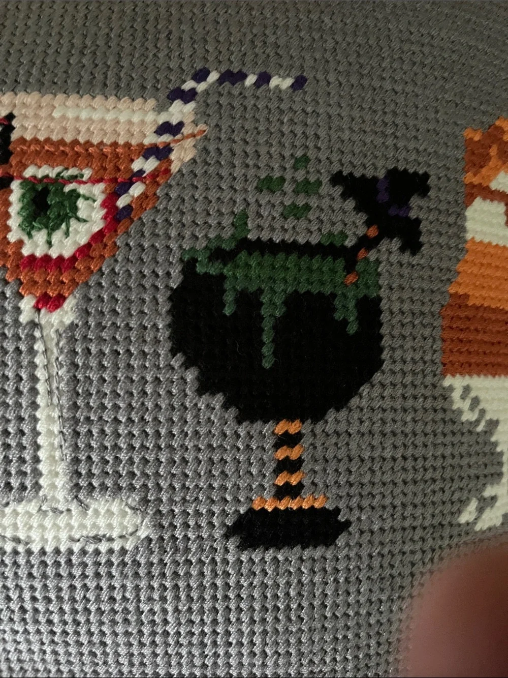 Martha Stewart Gray Halloween Cocktail Embroidered Pillow